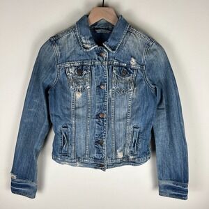 Abercrombie & Fitch Distressed Denim Jean Jacket Girls Size Medium 17.5x20.5